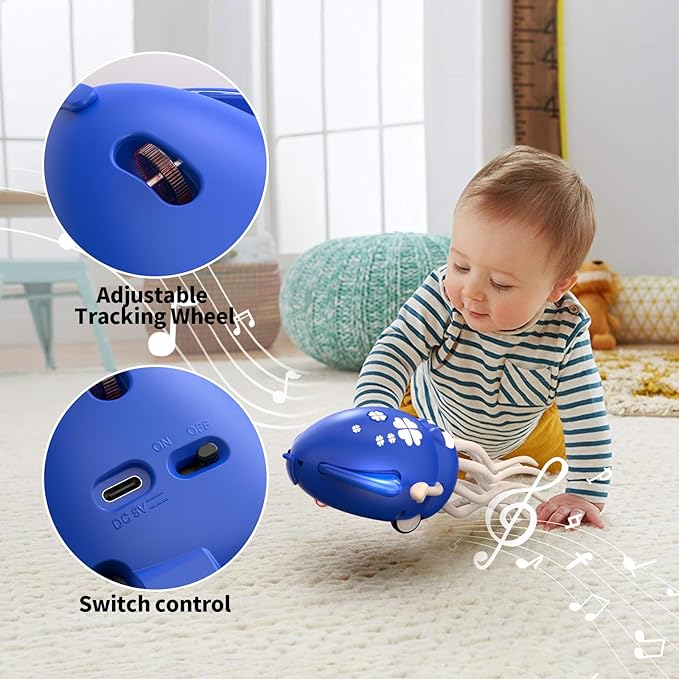 Electric Dancing Octopus Toy with Led Light and Music, Kids Electric Crawling Octopus Tummy Time Toy, Rechargeable Interactive Sensory Toys, for Christmas Birthday Gift (Blue)