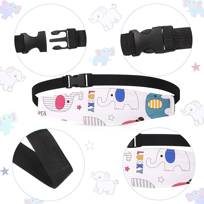 HESTYA 2 Pcs Carseat Head Support Toddler, Stroller Seat Headrest for Sleeping Traveling, Neck Relief Headband Strap for Kids Children Toddler Infant(Elephant)