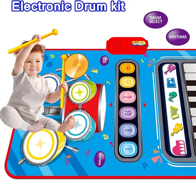 Toys for 1 Year Old Boy Gifts, 2-in-1 Musical Mat Toys for 1 2 3 4 5 Year Old,Educational Musical First Birthday Gifts 3 Boys,Christmas Stocking Stuffers Toddler