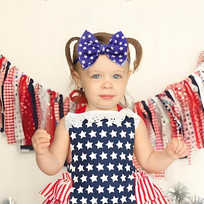 YanJie Baby Bows Nylon Blue Headbands for Infant Girls Police Support Hair Bow for Newborn Toddler National Police Week Hair Accessories Blue Line Flag