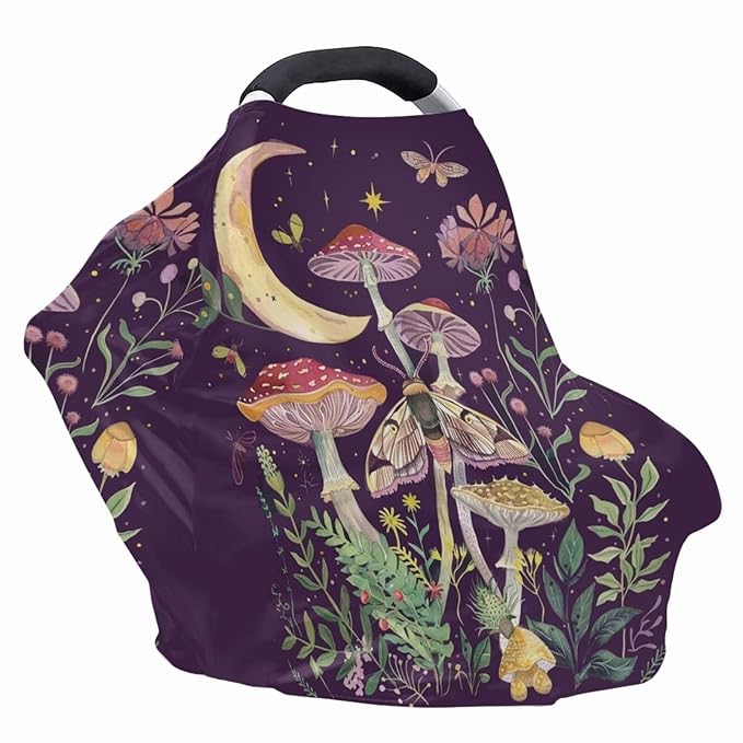 Youngerbaby Mushroom Nursing Cover Breastfeeding Soft Infant Carseat Canopy Stretchy Breathable Cover for Stroller High Chair Shopping Cart Canopies
