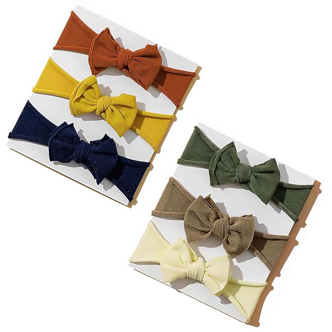 6pcs Baby Girl Bows Baby Nylon Headbands, Stretchy Knot Hair Bows, Double Layer Baby Bow Super Soft Elastic Hairbands Hair Accessories Gift for Newborn Infant Toddlers Kids(Multicoloured)