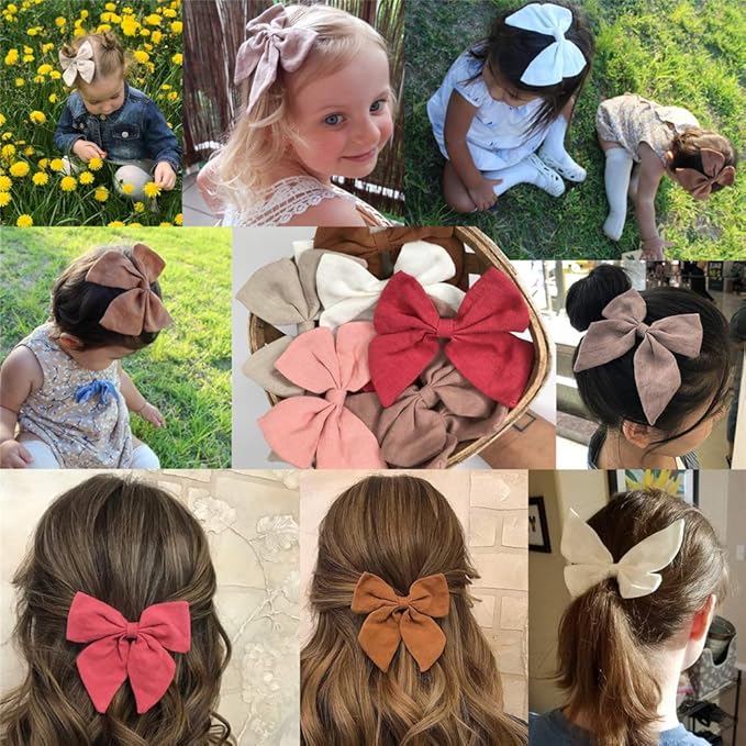 Original Linen Bow Hair Clips Girls Women Large Sailor Bows Baby and Mom Hair Alligator Clips White Navy Neutral Bow