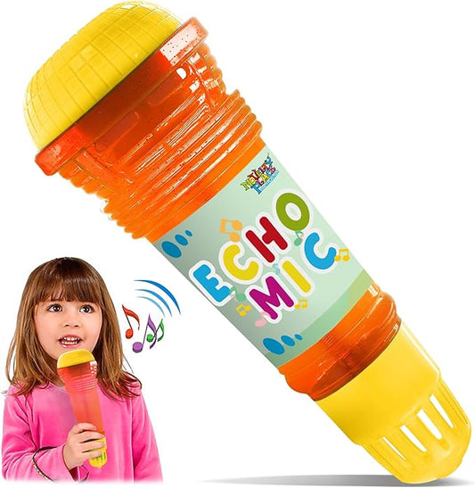 Novelty Place Echo Mic for Kids and Toddlers - Battery-Free Magic Karaoke Microphone Voice Amplifying Retro Toy for Singing, Speech & Communication Therapy - 10" (Yellow & Orange)