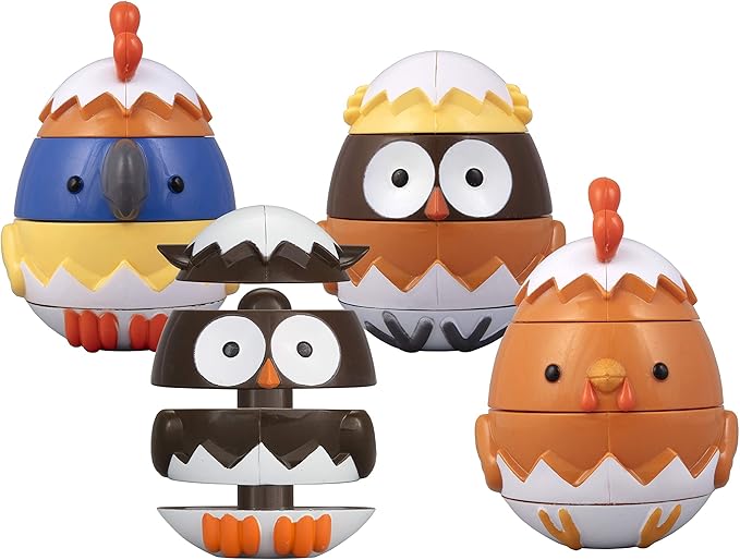 Egg Stacking & Sorting Animal Toys, Mix & Match Hatching Nesting Dolls (4 Farm Friends)- Fine Motor Skill Shape Sorters, Preschool Color Building Game Puzzle- Baby, Toddlers or Kids Montessori Gift