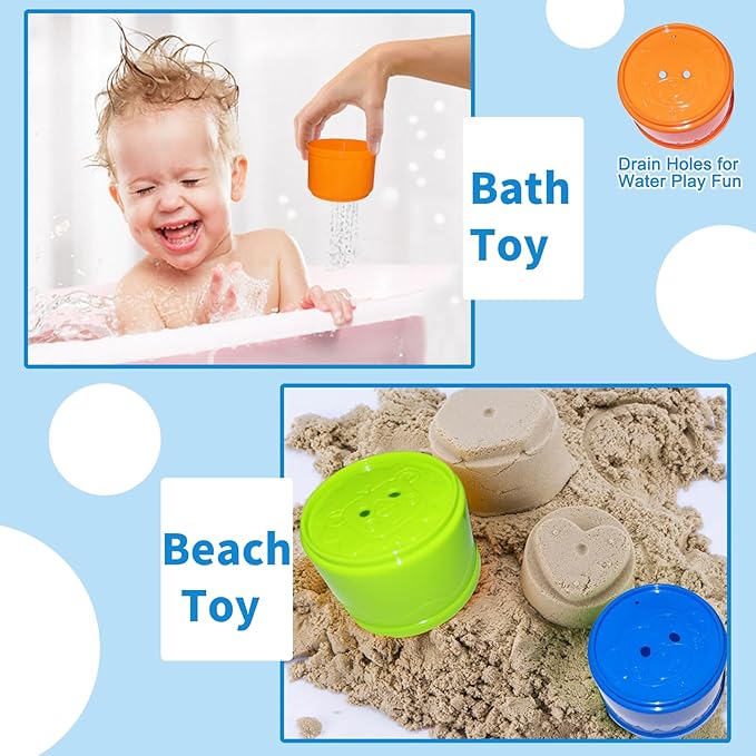 WEEJOYGAM Baby Stacking Cups, Nesting Stacking Toys for Toddlers 1-3 Montessori Toys for 1 Year Old Girl Boy Easter Basket Stuffers Birthday Gift 0-6 6-12 Month Cause and Effect Color Stack Blocks Set