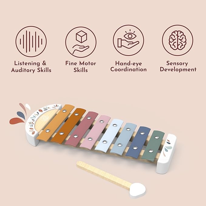 SPEEDY MONKEY Colorful Xylophone – 8 Tuned Metal Keys with Wooden Mallet, Safe Musical Toy for Toddlers 1+ Years, Enhances Sound Exploration, Learning & Coordination