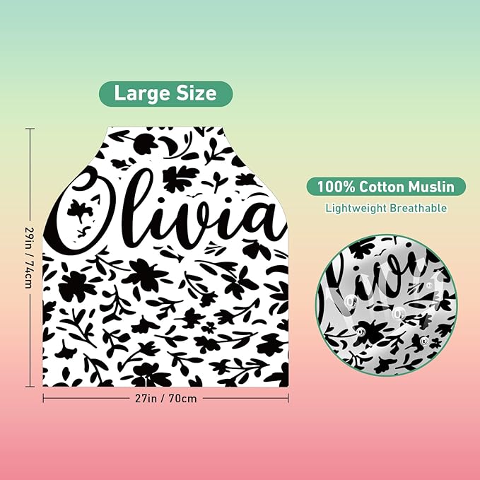 Custom Car Seat Covers for Babies - Breathable Baby Car Seat Cover for Girls Boys, Kick-Proof Newborn Carrier Canopy Stretchy Stroller Cover for 4 Seasons Black Flower Pattern