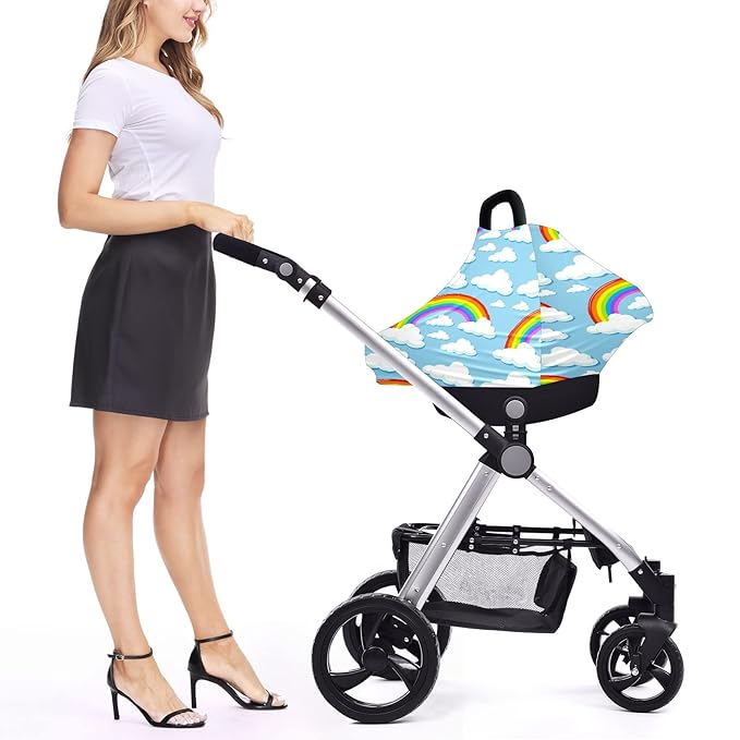 Baby Car Seat Stroller Covers Rainbow Clouds Nursing Cover Breastfeeding Scarf Soft Breathable Stretchy Coverage Carseat Canopy Cover for Boys and Girls Soft Breathable Multi Use