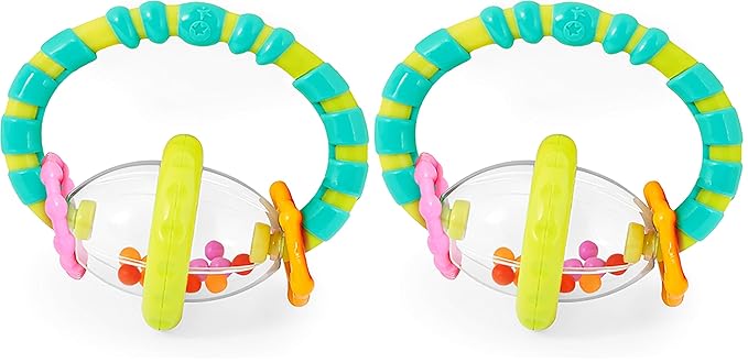 Bright Starts Grab & Spin Baby Rattle & BPA-Free Teether Toy, Ages 3 Months+ 1 Count (Pack of 2)