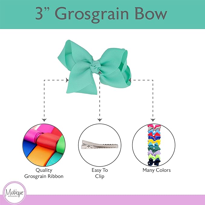 3 Inch Grosgrain Bow for Little Girls- Set of 2 (Mint)