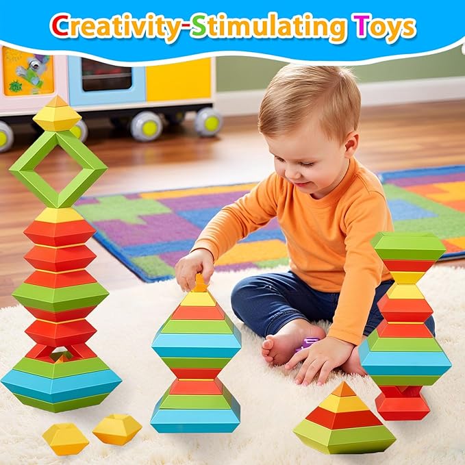 48 PCS Building Block Stacking Toys Kids 3 4 5 6 Year Old, Educational STEM Toys for Boys Girls, Developmental Learning Sensory Gifts for Birthdays