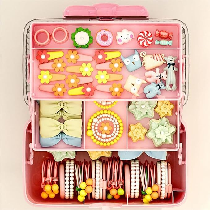 3-Layer Kids Hair Accessories Organizer with Bowknot Lock Cute Jewelry Box Headband Hair Tie Clip Organizer Box for Little Girls - Purple