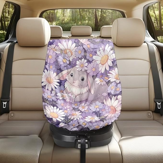 Easter Car Decor Baby Car Seat Cover, Cute Bunny Car Seat Sun Shade Cover Sun Protection to Keep The Car Seat Cool, Easy to Clean and Install