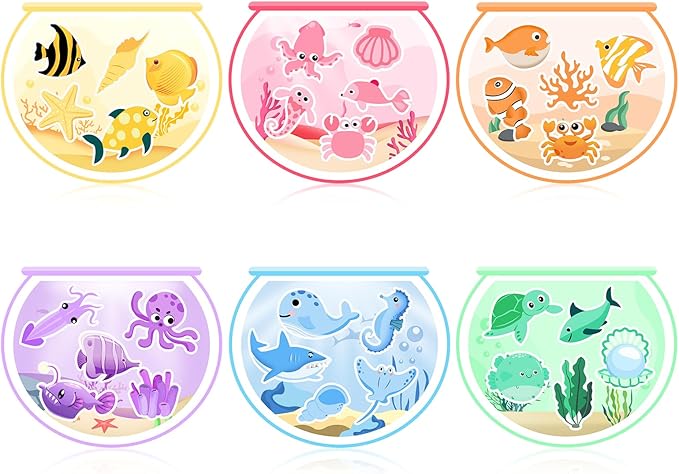 6Pack Magnetic Color & Shape Sorting Toys, Educational Ocean Animal Magnets for Toddlers & Preschool Kids, Montessori Learning Fishbowl Game for Hand-Eye Coordination, for Grandkids
