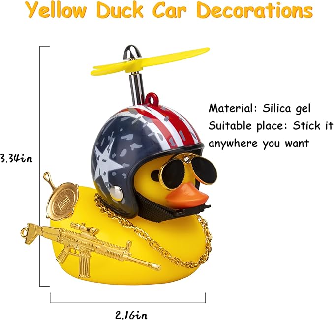 wonuu Rubber Duck Car Ornaments Cool Yellow Duck Car Dashboard Decorations Squeaky Glasses Duck with Propeller Helmet for Car ccessories Dashboard (Z-Pan-Stars&Stripes)