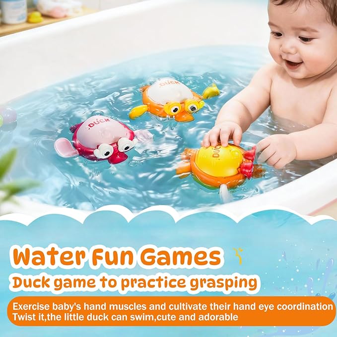 Wind-Up Floating Duck Bath Toy, Bath & Pool Fun for Babies 6-12 Months, Toddlers 1-3 Years - Perfect Baby Toys