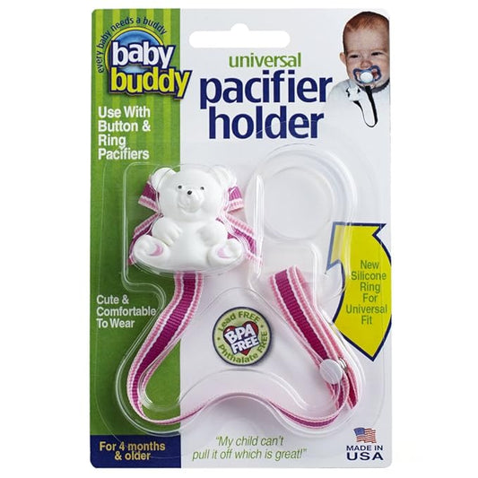 Baby Buddy Universal Pacifier Holder Clip -Snaps to Paci or Attach with Universal-Fit Silicone Ring, Pacifier Clip for Babies 4 Months and Up/Toddler Boys & Girls, Baby Must Haves, Berrysicle Print