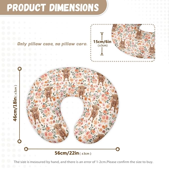 Cute Highland Cow Flower Car Seat Cover with U Shaped Pillowcase Cover Set of 2, Carseat Protectors for Girl Boy, Multi-use Baby Carrier Covers, Stroller Sun Shade, Nursing Breastfeeding Covers