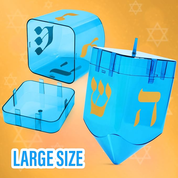 Large Fillable Dreidels for Hanukkah, Pack of 4 Plastic Dreidels Bulk, Blue Large Dreidels That Bring Joy and Tradition to Every Celebration
