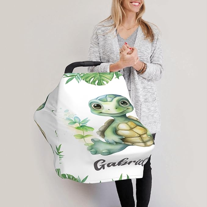Personalized Car Seat Covers for Babies with Name – Multi-use Breastfeeding Cover Custom Turtle Carseat Canopy Cover, Infant Stroller Covers for Boys and Girls