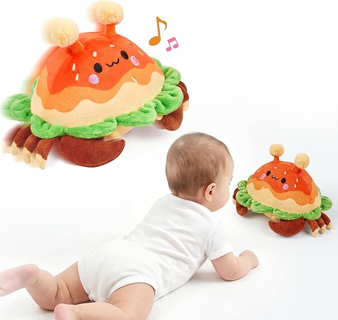 JoyCat Baby Toys 0-18 Months, Musical Crawling Crab Plush Toy - 38 Songs & Recording Feature, Bouncing Tummy Time Toy, Sensory Toys with Crinkle & Textures for Newborn Boys Girl Shower Gifts
