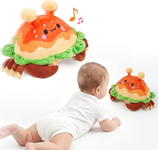 JoyCat Baby Toys 0-18 Months, Musical Crawling Crab Plush Toy - 38 Songs & Recording Feature, Bouncing Tummy Time Toy, Sensory Toys with Crinkle & Textures for Newborn Boys Girl Shower Gifts