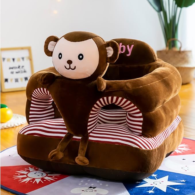 Baby Seat for 3-24 Month, Infant Back Support Floor Chair, Plush Cartoon Animals Baby Sofa, Toddler Floor Seater for Sitting Up, Portable Activity Seat for Babies (Monkey)
