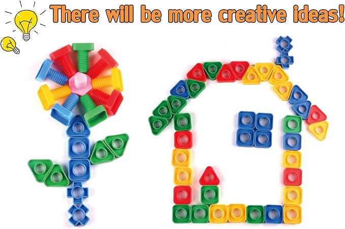 Jumbo Nuts and Bolts Toys 52Psc for Toddlers Preschoolers Kids, STEM Educational Montessori Building Construction Screw Matching Activities for 3,4,5 Year Old Boy and Girl.