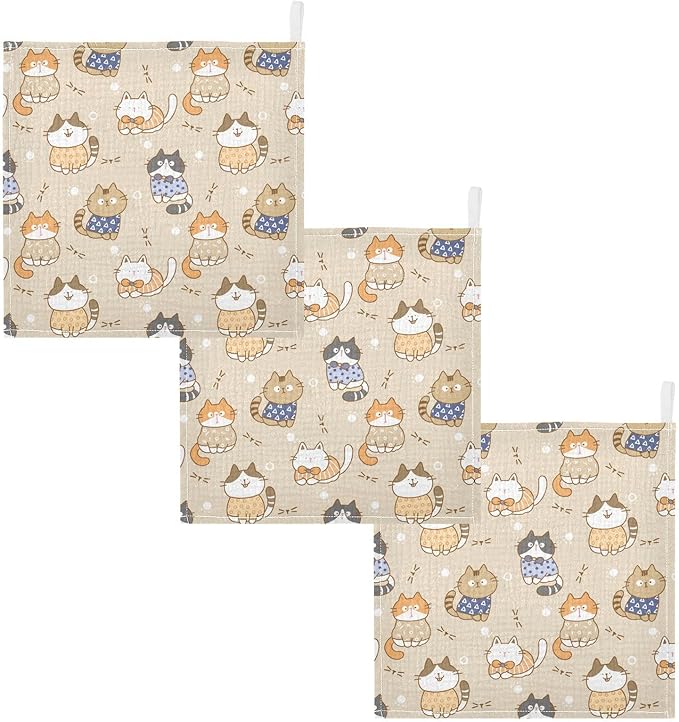 vvfelixl Baby Muslin Washcloths Cute Cats Baby Burp Cloths Cotton Baby Face Towel for Newborn Infants Boy Girl Soft and Absorbent 11.8 X 11.8 in, 3 Pack