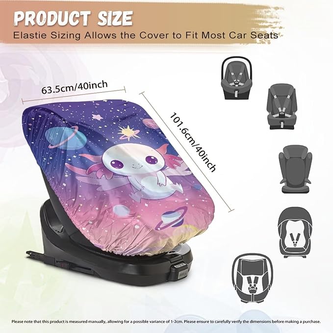 XYZCANDO Axolotl Cooling Car Seat Cover Baby Cartoon Car Seat Sun Cover for Baby Waterproof Baby Car Seat Sun Shade Cover Summer Carseat Cover Protect from Sun/Hot Days 2025