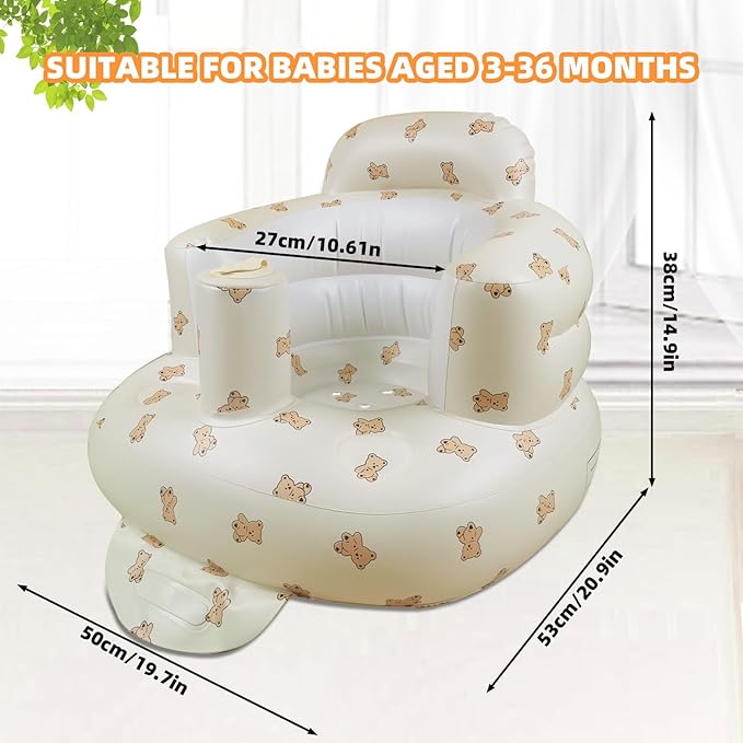 AGITVPS Upgrade Inflatable Baby Seat with Tray for Babies 3-36 Months, Built in Air Pump Bumbo Seat with Tray, Baby Chair Sit Me up Floor Seat for Baby, Learning to Sit&Feeding (Pillar-Bear Cub)