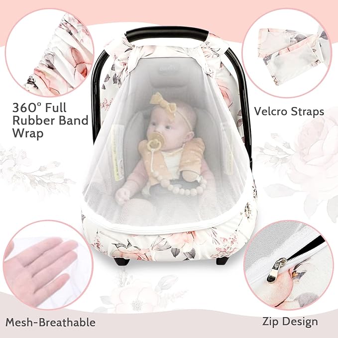 Car Seat Covers for Babies, No Thouching Sign Nursing Cover, Carseat Cover Girls, Ultra Soft Breathable