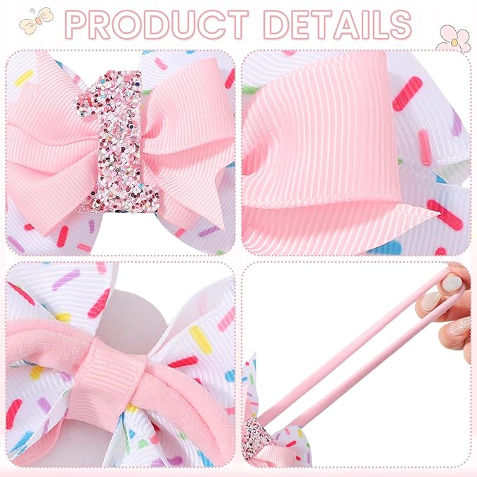 Birthday Hair Bow Hair Headband Hair Accessories Bow Birthday Decorations, Pink Ice Cream Hair Bows Headband