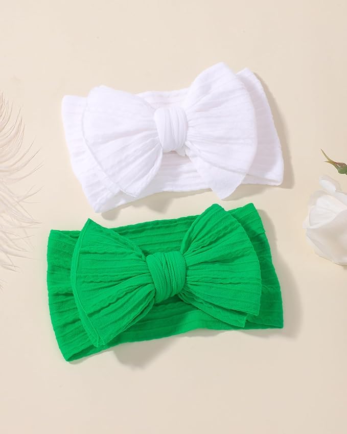 jollybows 3PCS Baby Christmas Bow Headbands Soft Nylon Baby Girl Headbands for Newborn Infant Toddler Kids Cute Bow Wide Hairbands Hair Accessories(White Green Red-Merry Christmas)