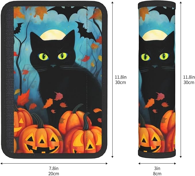 Black Cat Seat Belt Cover Fits Cars Trucks SUV Sedans Air Permeability Car Seatbelt Strap Cover, Halloween Pumpkin Autumn Auto Interior Accessories Protector