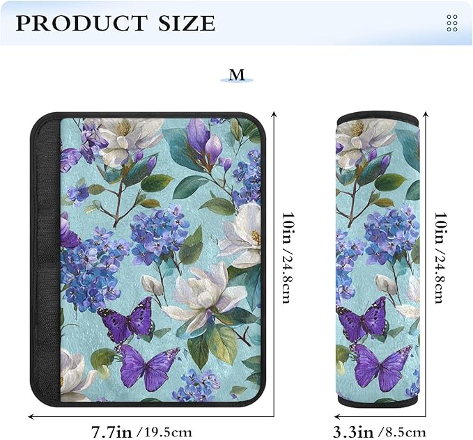 2 Pack Seatbelt Covers Seat Belt Cover Pad for Adults Boys Girls Car Seat Strap Covers Pads Cushion Universal Shoulder Strap Pad Protector for Backpack Camera Bag 6.5 Inch Elegant Hydrangeas Magnolias