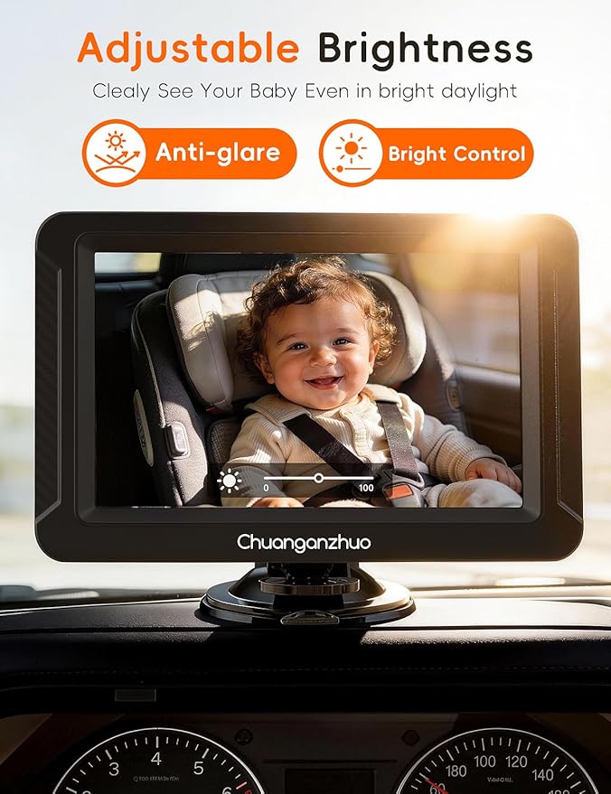 S100C Baby Car Camera USB Powered, Crystal Clear Auto IR Night Vision in Total Dark, Adjust Brightness & 1080P 5" IPS Monitor, 3X Zoom & 360° Rotating Backseat Camera for Rear or Forward-Facing