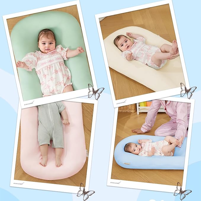 Lucakuins Baby Lounger, Bionic Design Baby Lounger for Newborn 0-24 Months, Soft Organic Cotton Breathable Lounger for Infants (Green Newborn Lounger)