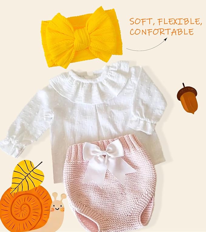 LemonSpace Handmade Baby Girls Headbands Soft Stretchy Nylon Halloween Thanksgiving Hair Accessories with Bows Fall Yellow Orange color for Newborn Baby Girls Infant Toddlers Kids(White Yellow Orange)