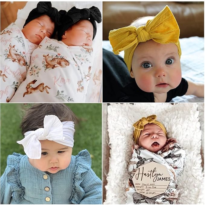 DRESHOW BQUBO Baby Nylon Headbands Hairbands Hair Bow for Girls Newborn Infant Toddlers Hair Accessories