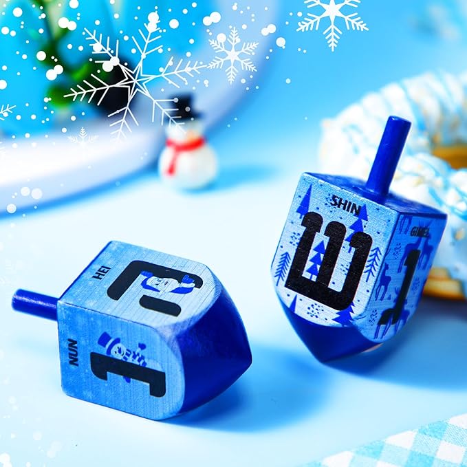 Wonderjune 2 Pcs Hanukkah Dreidels Extra Large Wooden Dreidel for Hanukkah Decoration with English Transliteration, Forever Spinning Tops Party Favors(Snowman)