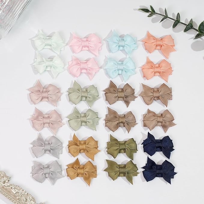 DED 40PCS 1.4" Mini Bow Snap Clips, Baby Girls Grosgrain Ribbon Bows Tiny Hair Clips Fine Hair for Girls Infants Toddlers