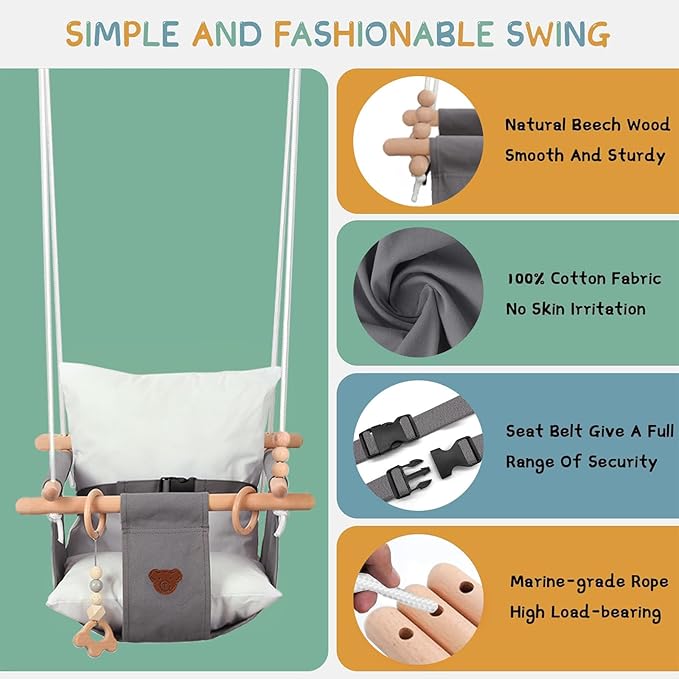 2 in 1 Baby Jumper with Toddler Swing, Baby Jumpers and Bouncers,Indoor Outdoor Toddler Swing Set, Cotton