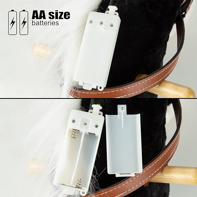 MUOVE 36'' Plush Horse Riding Stick , Handsewn Head, Sturdy Wood Stick, Plus Neighing & Clip-Clop Sounds
