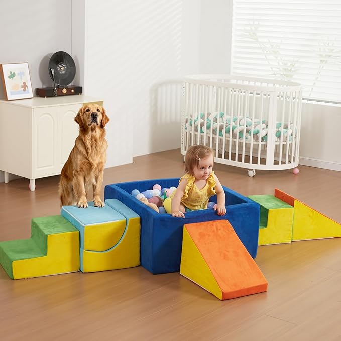 STAOLENE Soft Foam Climbing Blocks with Ball Pit, 6PCS Color Indoor Climbing Toys for Toddler, Climb and Crawl Activity Play Set, Play Gym for Child Development (Balls not Included)