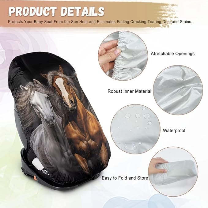Car Seat Cover Baby Car Seat Sun Shade Cover, Easy to Install and Clean, Stretch Carseat Covers Replacement Heat Protector Horse Print Car Seat Accessories