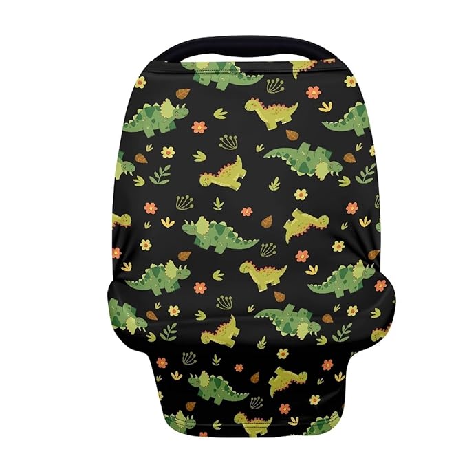 Biyejit Green Dinosaur Baby Multi-Use Cover - Nursing Cover, Baby Car Seat Covers, Shopping Cart, High Chair, and Breastfeeding Cover - Ultra-Soft, Stretchy, Floral Scarf for Baby and Mom