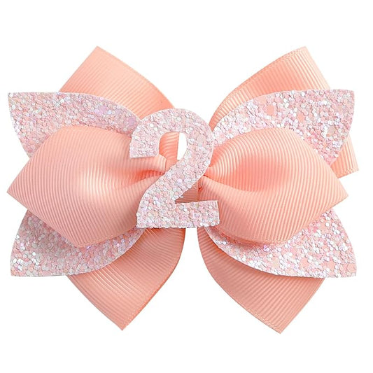 Glitter Birthday Hair Bow for Baby Girls 1 2 3 4 5 6 Years Peach Party Decoration Hair Accessories for Two 2nd Second Birthday