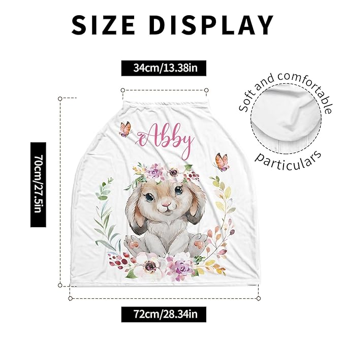 Personalized Baby Car Seat Cover Stroller Canopy: Custom Name Newborn Baby Boy Girl Elastic Rabbit Nursing Cover for Moms First Birthday Gift Animals(one Size)